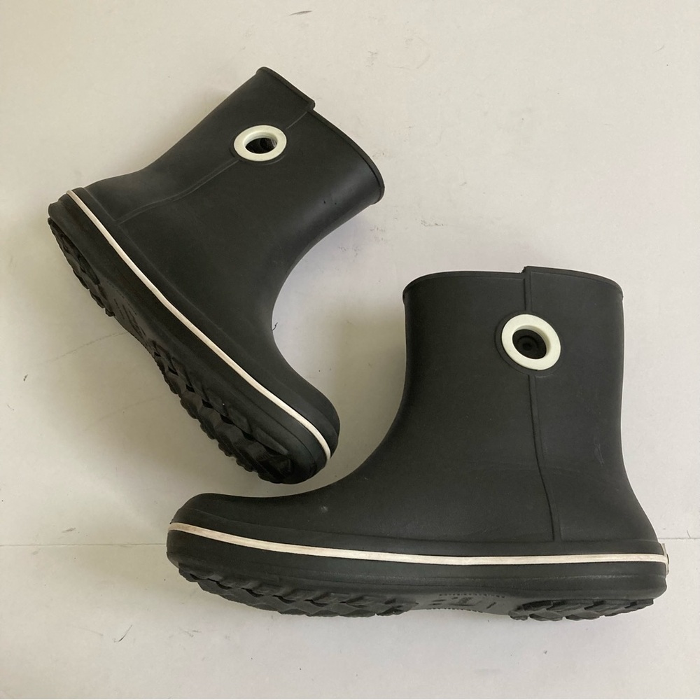 CROCS Black Rain Boot with White Accent - Picture 7 of 11